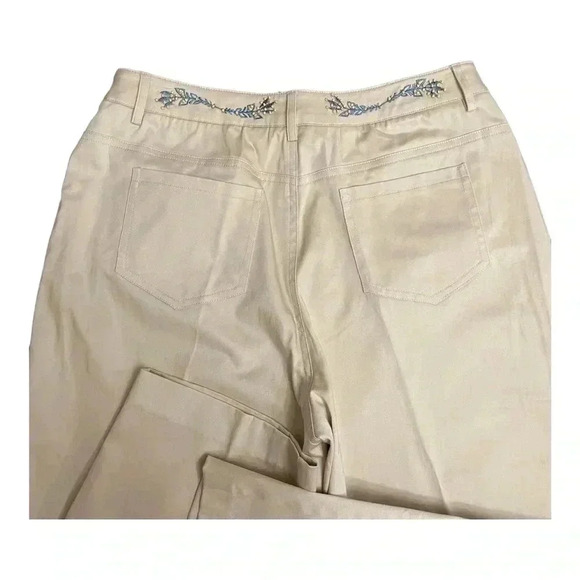 Talbots Petite Khaki Blue Beaded Floral Cropped Capri Pants Womens size 12 New - Picture 6 of 13